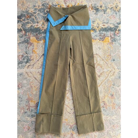 Diane Von Furstenberg Ribbon-Stripe Wide-Leg Fold-Over Pants - Picture 2 of 16